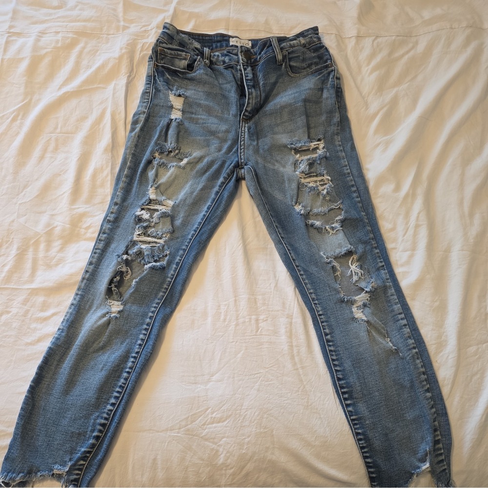 Cello Women's Cropped Skinny Jeans Distressed‎ Ripped Blue Size 7